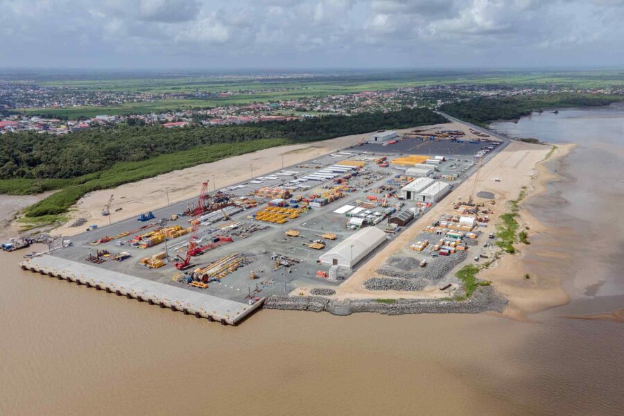 Aerial view, artificial peninsula, Guyana