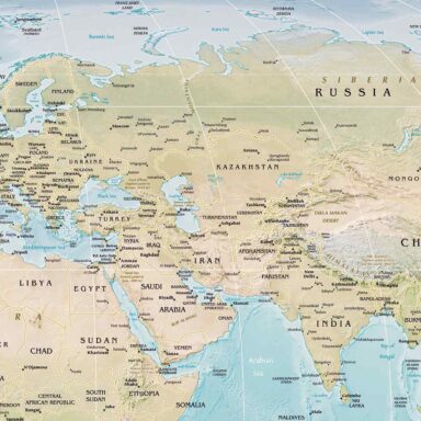 Map of the world, Robinson projection, Europe, Middle East.