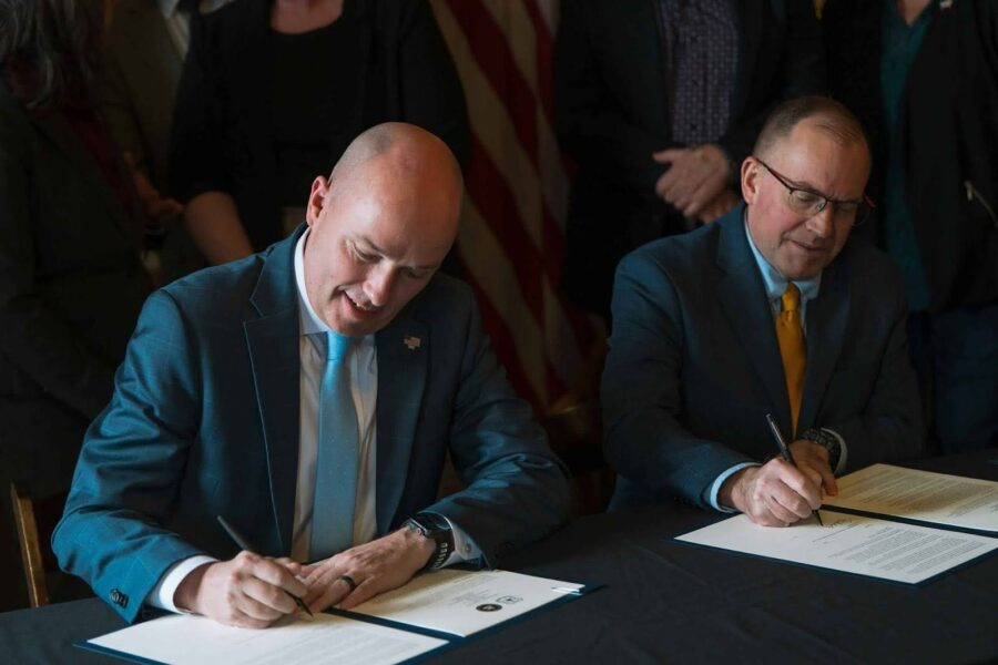 Spencer Cox, USFS Chief, Tom Schultz, partnership agreement