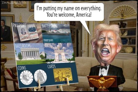 Donald Trump, Ballroom, Passports, arch, coins, cards