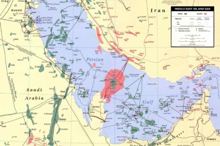 Middle East, oil, gas map