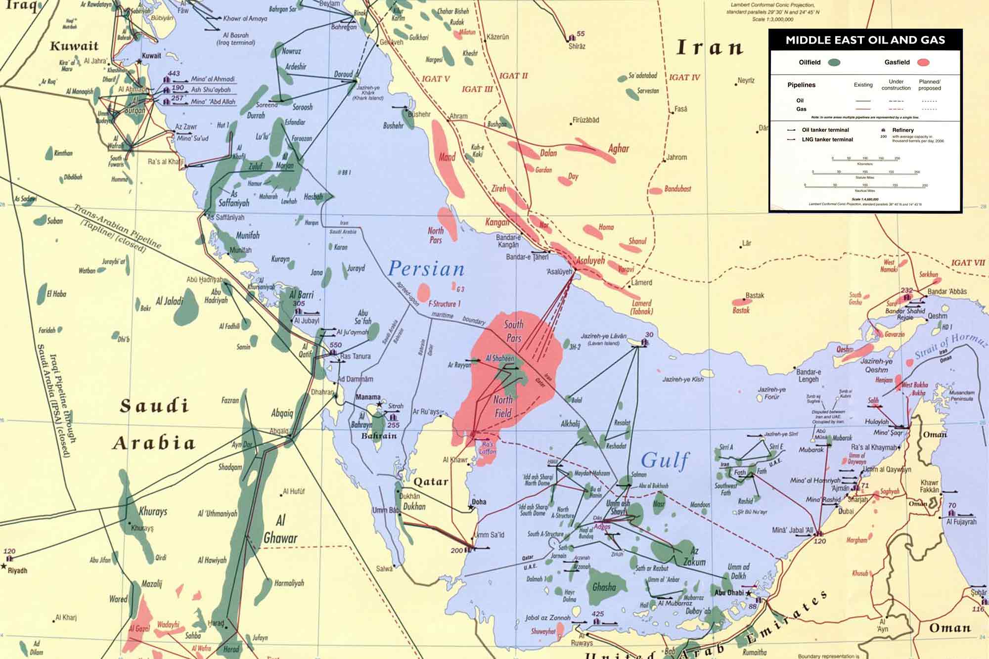 Middle East, oil, gas map