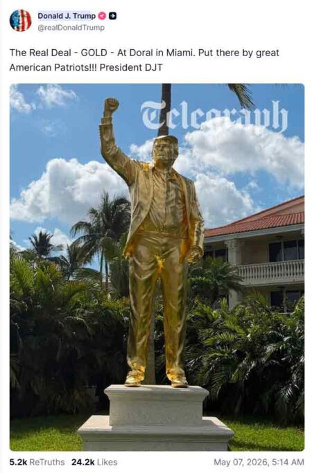 Truth Social, post, golden statue, Donald Trump