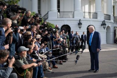 Donald Trump, speaks press, Marine One