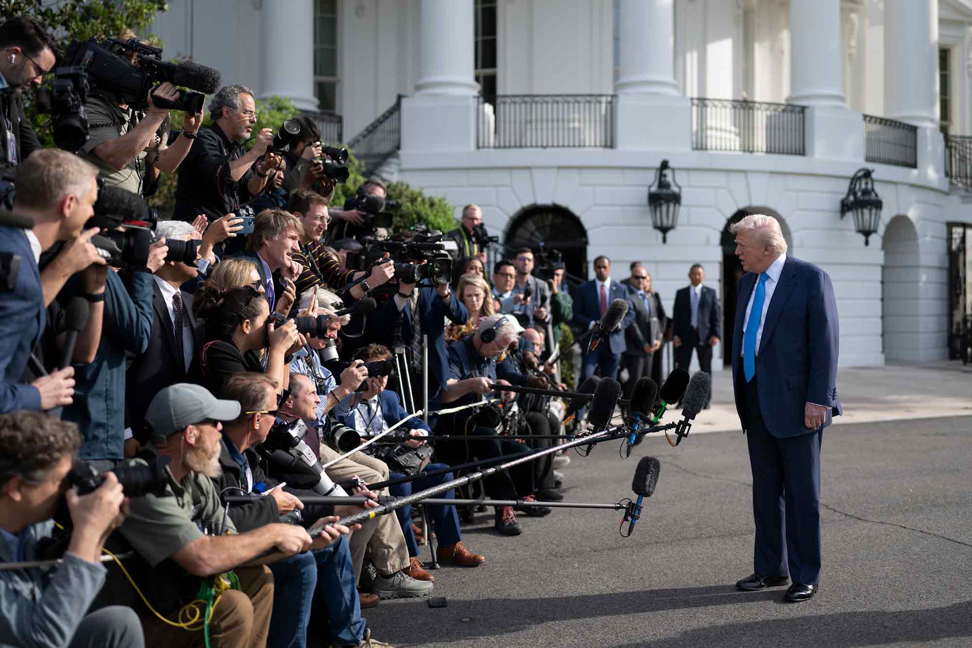 Donald Trump, speaks press, Marine One