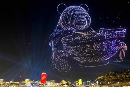 China, drone, light show, panda