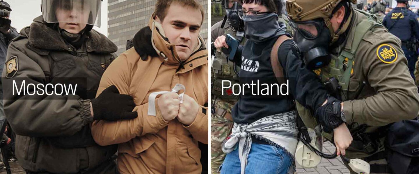 Police, arresting dissidents, Moscow, Portland