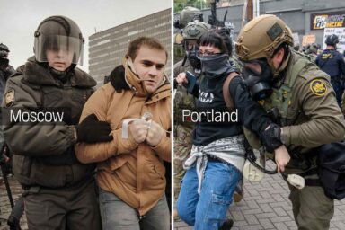 The Rule of Law Dies When People Get Too Comfortable Police, arresting dissidents, Moscow, Portland