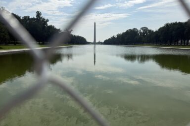 Trump Leads the Real Band of Vandals Responsible for the Reflecting Pool Debacle Reflecting Pool. Washington Monument, Chain link fence